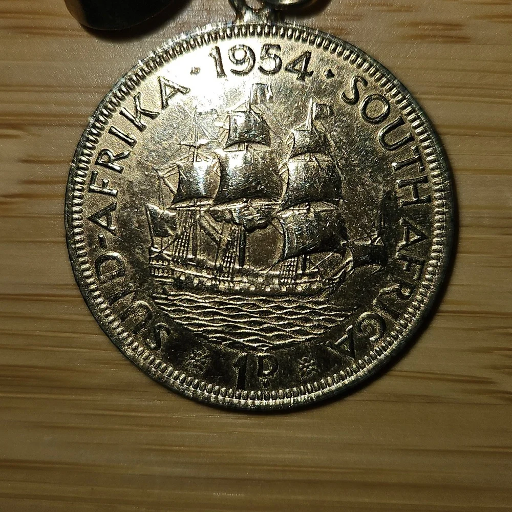 1954 SOUTH AFRICAN COIN BOW‎ BROOCH PENDANT Vintage